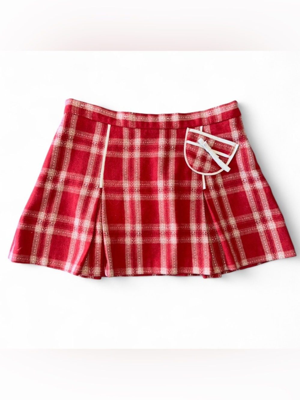 Wool Blend Red Plaid Pleated Mini Skirt Y2K Vintage Classic Schoolgirl Style Med